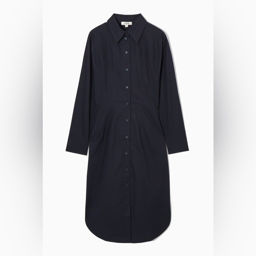 COS Black Long-Sleeve Button-Down Shirt Dress